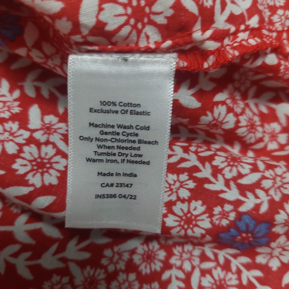 Talbots Womens Large Peasant Top Blouse Red Floral Smocking Red Trim Lightweight - Picture 7 of 8